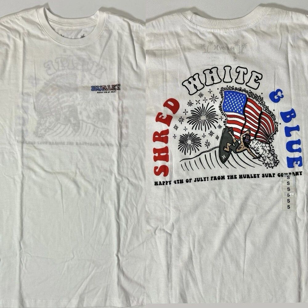 NWT Hurley Small 4th of July Patriot Surf Beach White Shirt